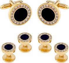 men's-black-onyx-and-cubic-zirconia- gold-cufflink-tuxedo -formal-set